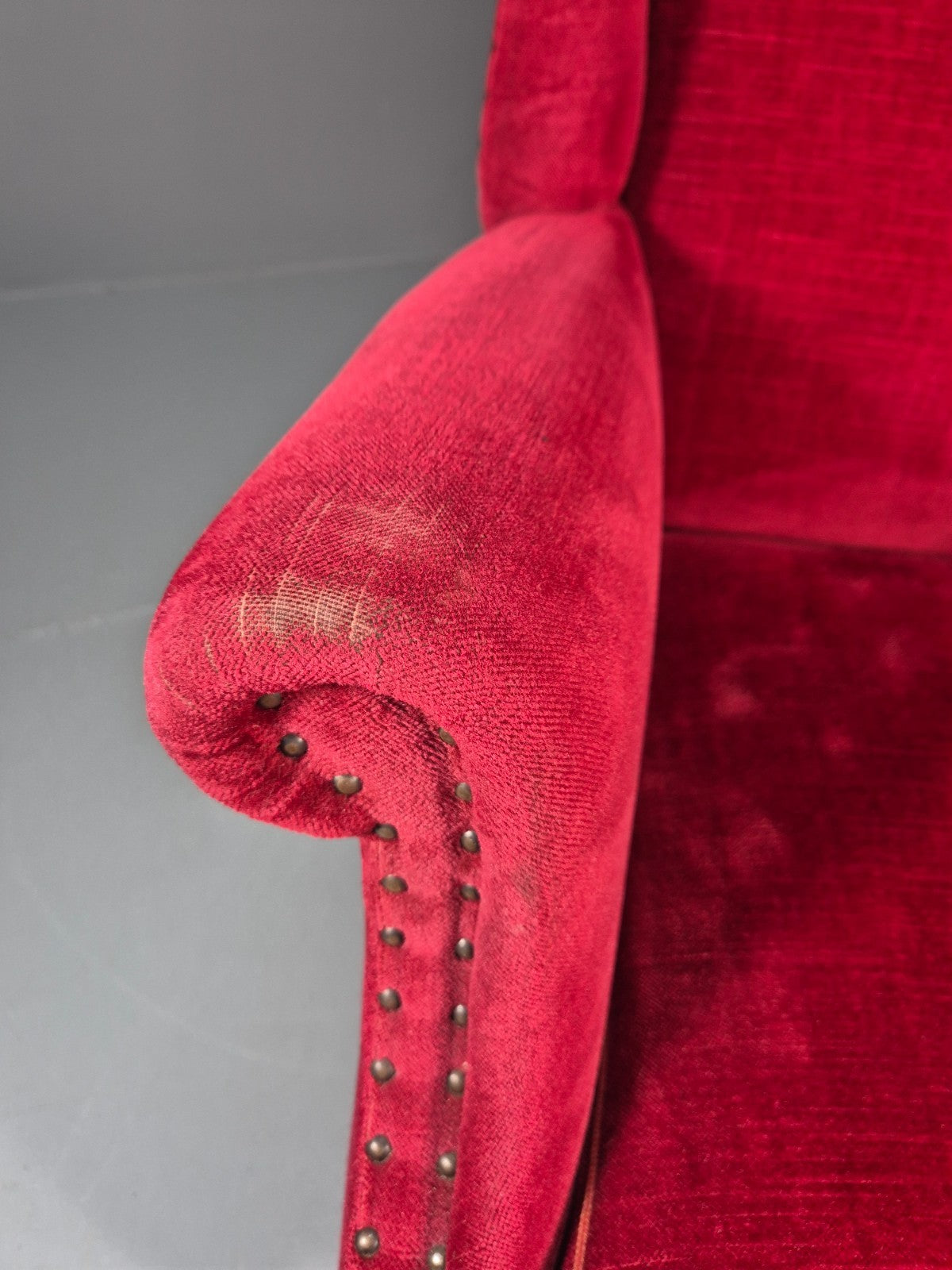 Wing Back Lounge Chair Red Velour Danish 1960s Georgian Style EB10754 VCLO6