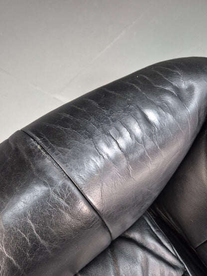 Vintage Danish Swivel Lounge Chair Black Leather Recline 1980 Retro EB8249 MSWI - UKDK FURNITURE