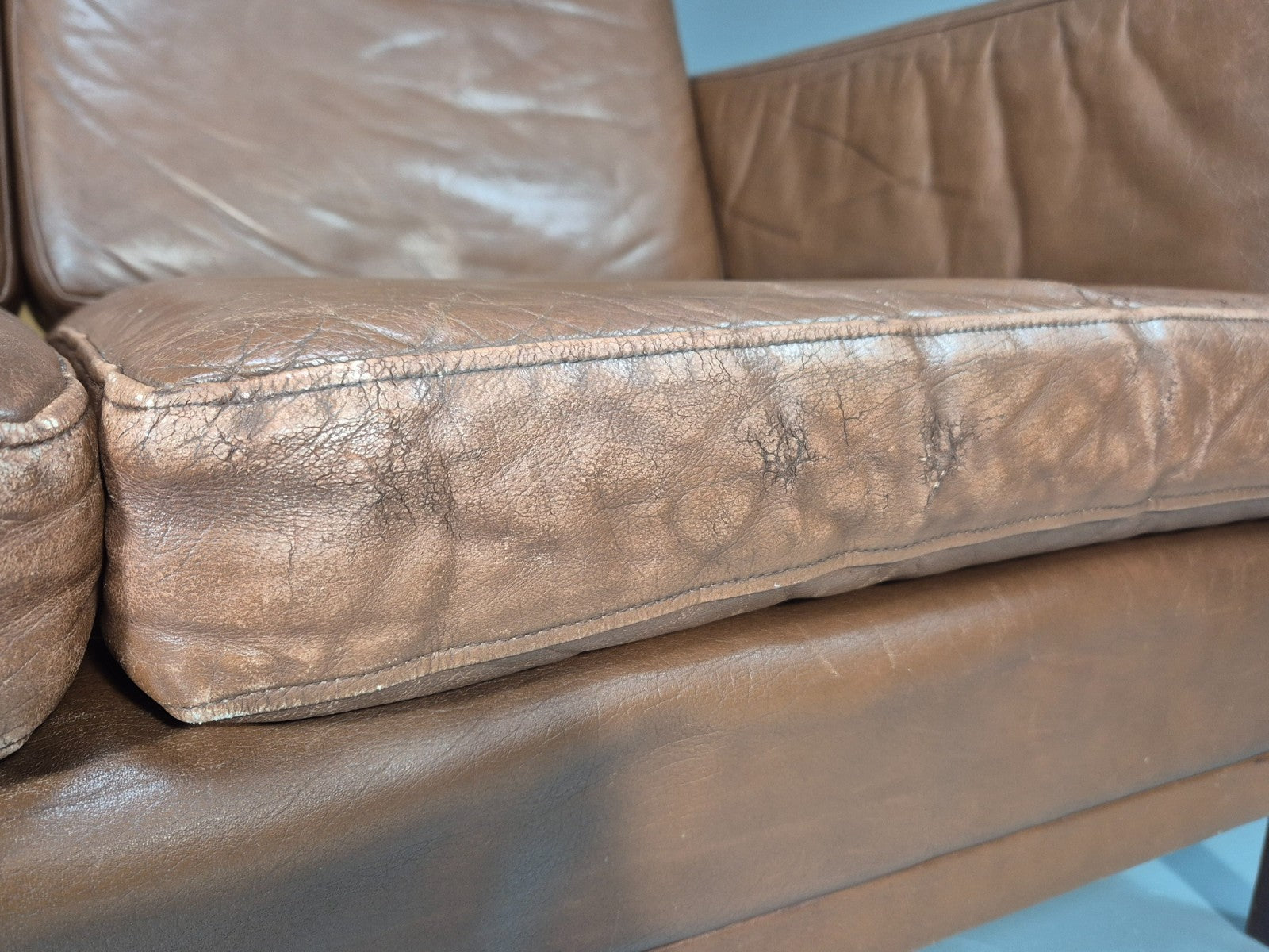 Mid Century Two Seater Leather Sofa Danish 1970s Retro Vintage EB10923 M2SS3