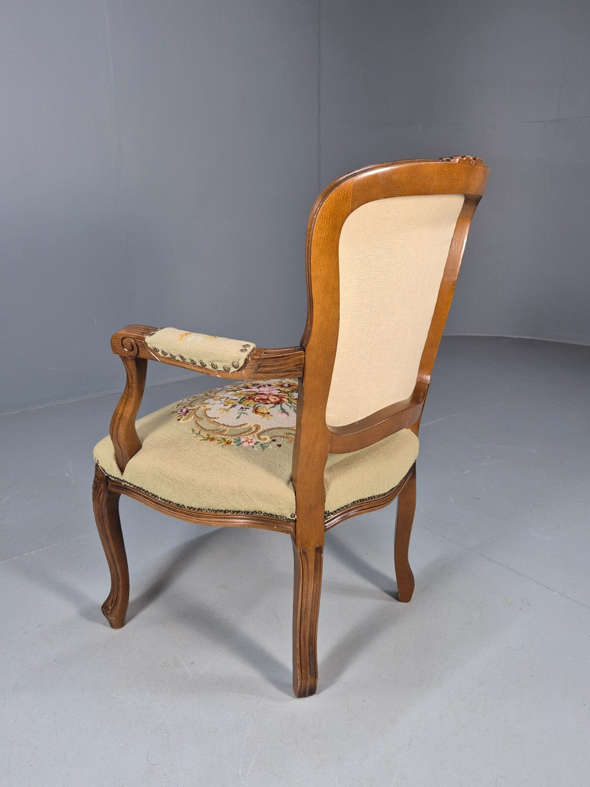 Vintage Rococo Fauteuil Floral Tapestry Carved Frame Danish 1960s EB9554 VCAR - UKDK FURNITURE