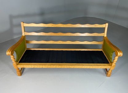 3 Seat Sofa Vintage Danish Kjaernulf Style Oak and Green Wool Retro EB6479 M3SS9