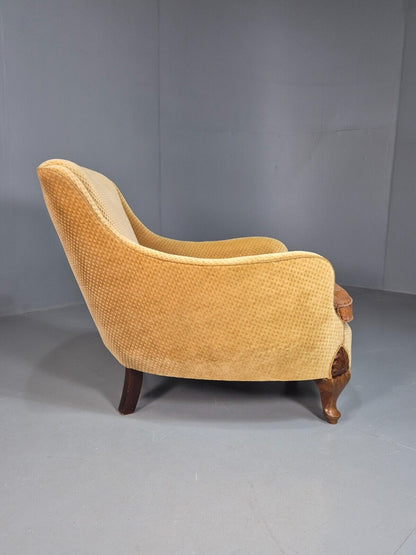 Antique Danish Gold Cotton & Mahogany Armchair EB8053 VCLO - UKDK FURNITURE