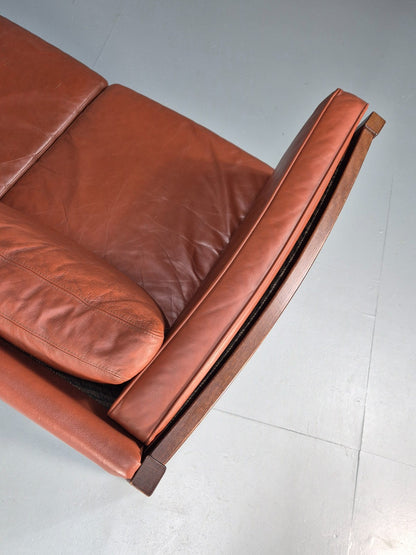 Mid Century 2 Seater Sofa Stouby Red Brown Leather Beech End Retro  EB10060 M2SS11