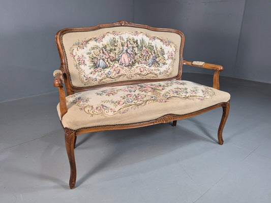 Vintage Danish 2 Seat Open Arm Sofa French Regency Style Embroidery EB8074 V2SS - UKDK FURNITURE