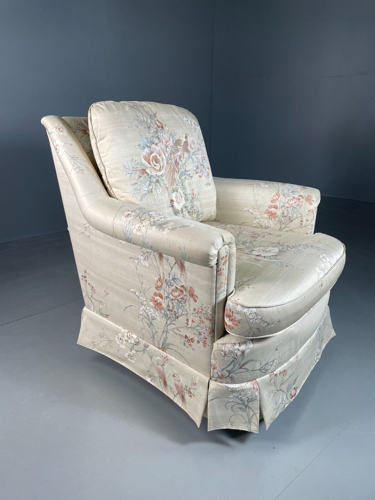 Vintage Danish Lounge Chair Floral Print Cotton 1970s Retro EB6605 VCLO - UKDK FURNITURE