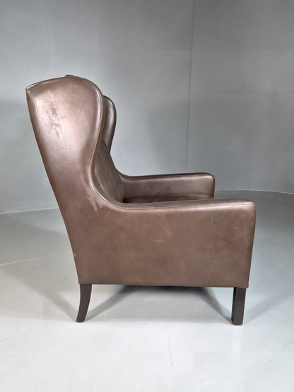 Vintage Danish Wingback Lounge Chair Brown Leather Mogensen Retro EB7211 MNOR - UKDK FURNITURE
