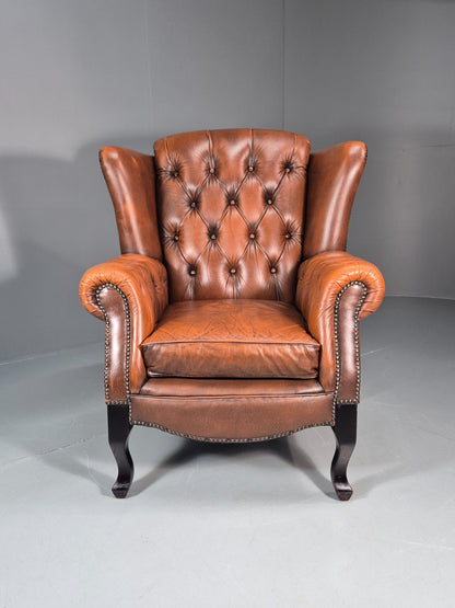 Vintage Leather Wing Back Club Chair  Denmark Chesterfield Style  EB10732 VLEA3