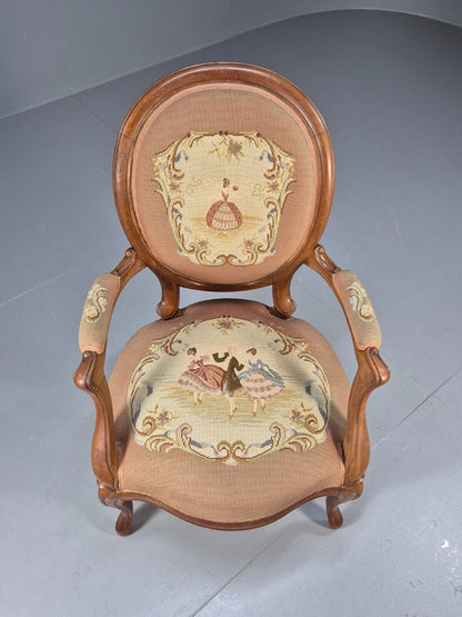 Vintage Danish Rococo Style Lounge Chair Figural Tapestry Upholstery EB8982 VCLO - UKDK FURNITURE