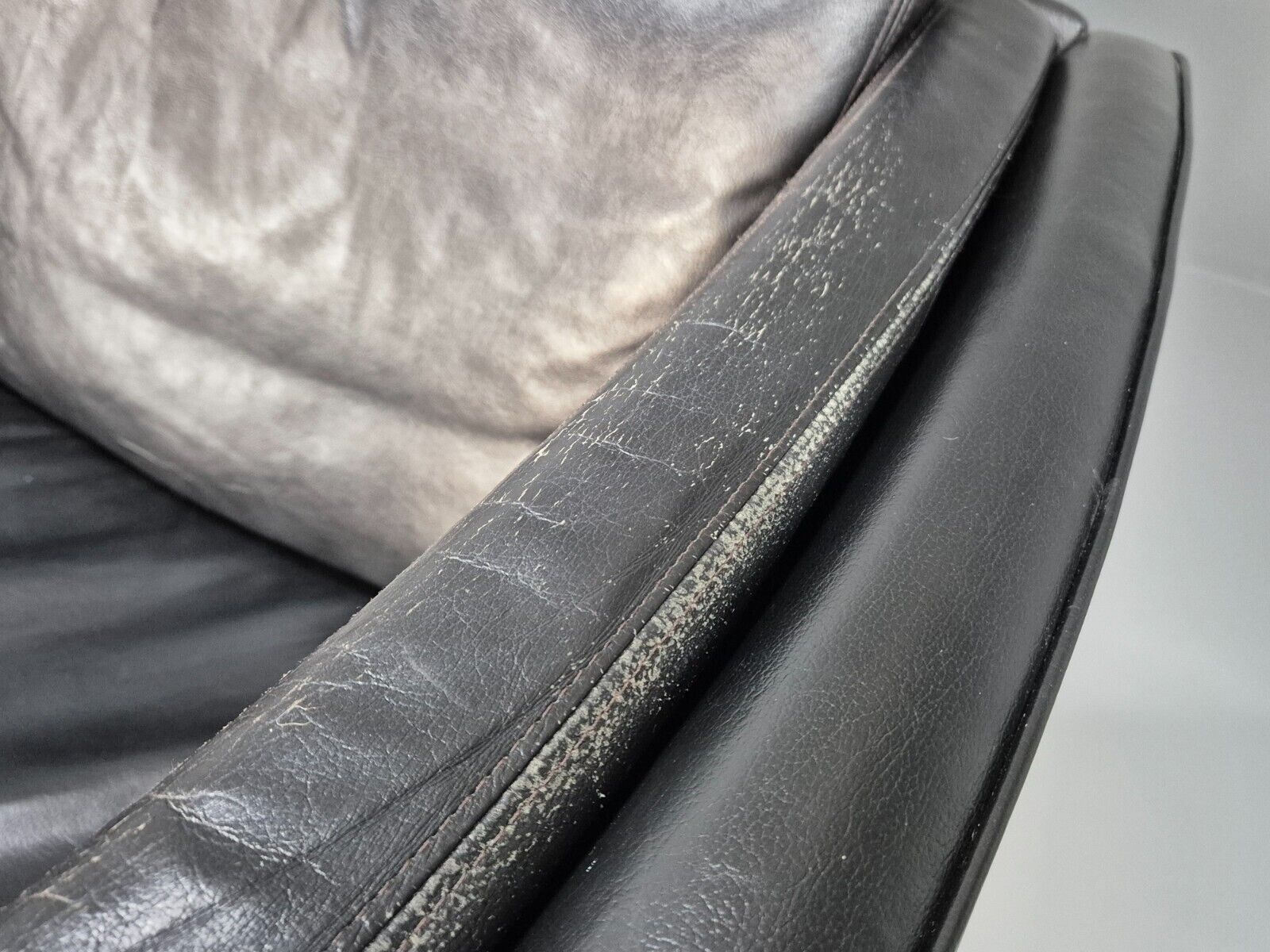 Vintage Danish 3 Seat Sofa Black Leather and Vinyl Straight Back EB8616 M3SS - UKDK FURNITURE
