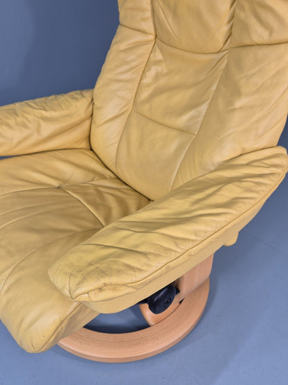 Stressless Swivel Recliner Chair  Ekornes Yellow Leather 1990s EB11574 MWOO14