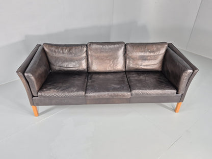 Vintage 3 Seat Sofa Danish Black Leather Vemb MCM Retro 1980s  EB10478 M3SS4