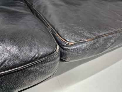 Mid Century Three Seater Sofa Vintage Danish Black Leather Retro EB10114 M3SS11