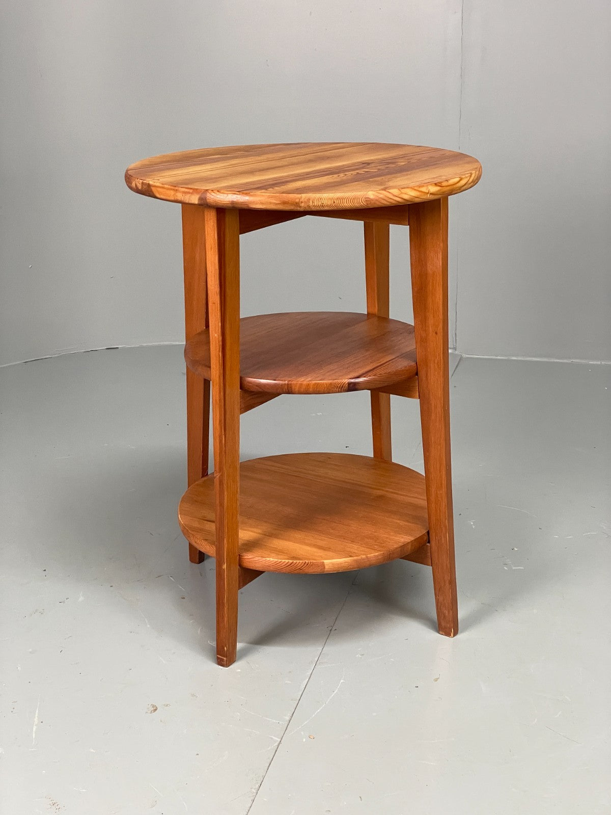 Vintage IKEA Side Table Olsvik Pine Round Three Tiered EB11184 MWOO0