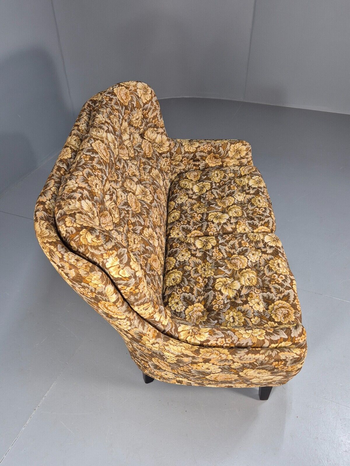 Vintage Danish 2 Seat Sofa Brown Yellow Floral Curved Form Retro MCM EB8949 M2SS - UKDK FURNITURE