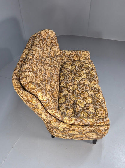 Vintage Danish 2 Seat Sofa Brown Yellow Floral Curved Form Retro MCM EB8949 M2SS - UKDK FURNITURE