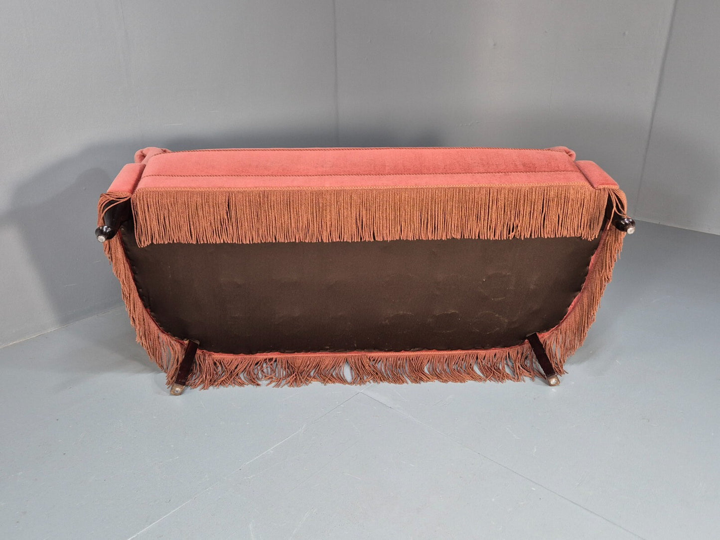 Vintage Art Deco Danish 2 Seat Sofa Pink Velour Tassels 1940s EB9666 V2SS - UKDK FURNITURE