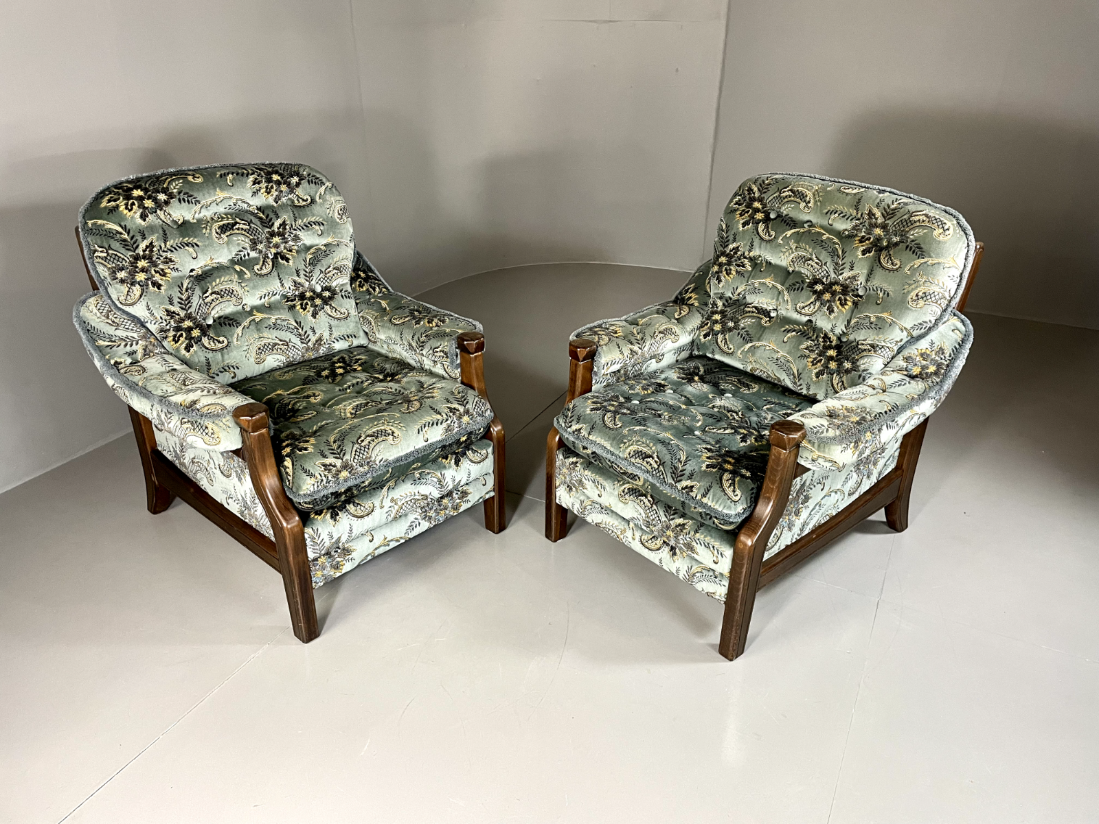EB5517 A Pair Vintage Danish 1970s Floral Lounge Chairs, Kitsch, Retro, VCLO - UKDK FURNITURE