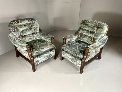 EB5517 A Pair Vintage Danish 1970s Floral Lounge Chairs, Kitsch, Retro, VCLO - UKDK FURNITURE