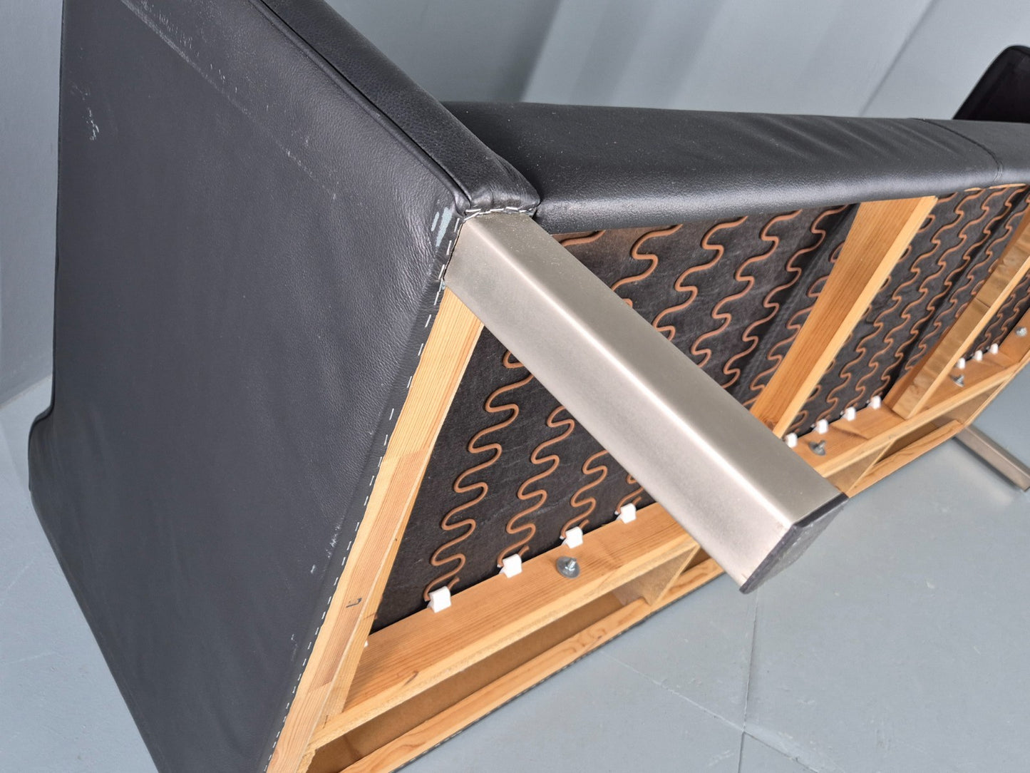 Vintage 3 Seat Sofa Danish Black Leather Mid Century Retro 1980s EB10463 M3SS8