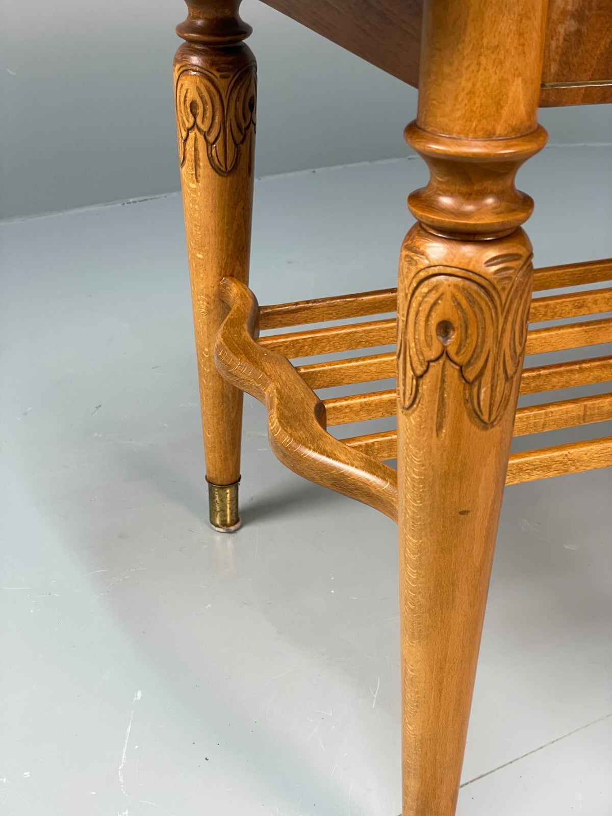 Vintage Walnut Coffee Table - Carved 1960s Magazine Rack Brass EB10874 MWOO12