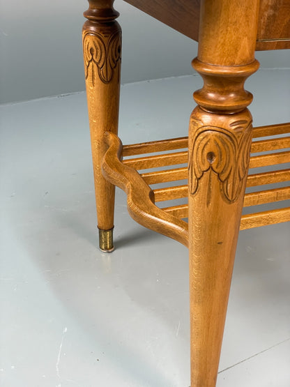 Vintage Walnut Coffee Table - Carved 1960s Magazine Rack Brass EB10874 MWOO12