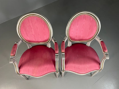 2 Vintage Danish Fauteuils Pink Blue Louis XIV Antique Style EB6755 VCLO - UKDK FURNITURE