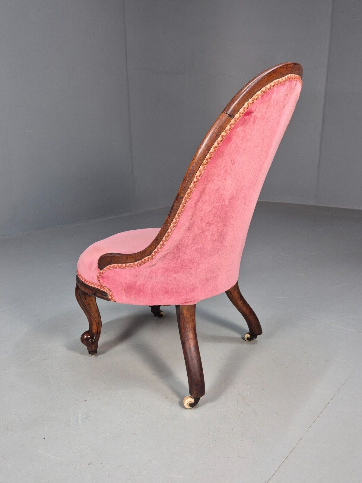 Vintage Lounge Chair Pink Velour Spoonback Nursing Parlour Victorian EB8438 VCLO - UKDK FURNITURE