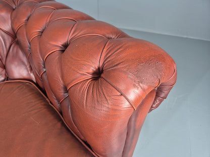 3 Seater Chesterfield Sofa Red Leather Studded Vintage EB11028 VCHE11