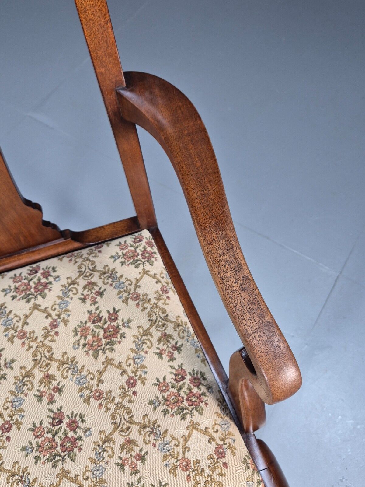 Vintage Elbow Carver Chair Floral Tapestry Seat Mahogany Antique EB9145 VDIN - UKDK FURNITURE