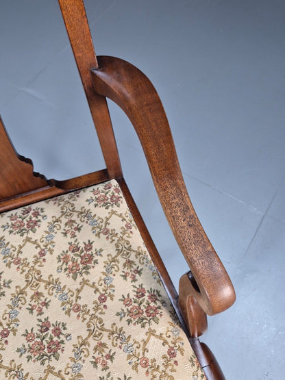 Vintage Elbow Carver Chair Floral Tapestry Seat Mahogany Antique EB9145 VDIN - UKDK FURNITURE