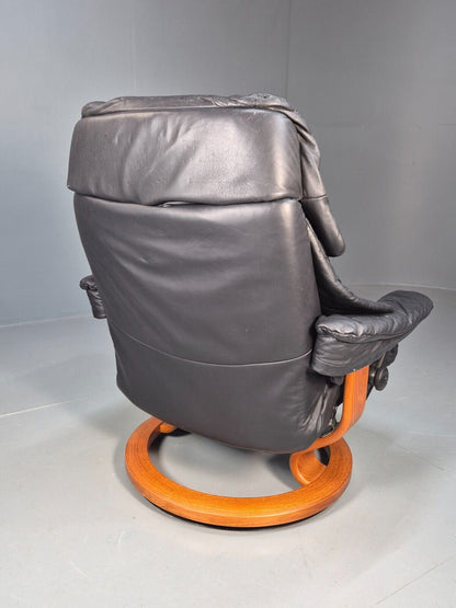 Vintage Norwegian Swivel Lounge Chair Black Leather Stressless Retro EB8490 MSWI - UKDK FURNITURE