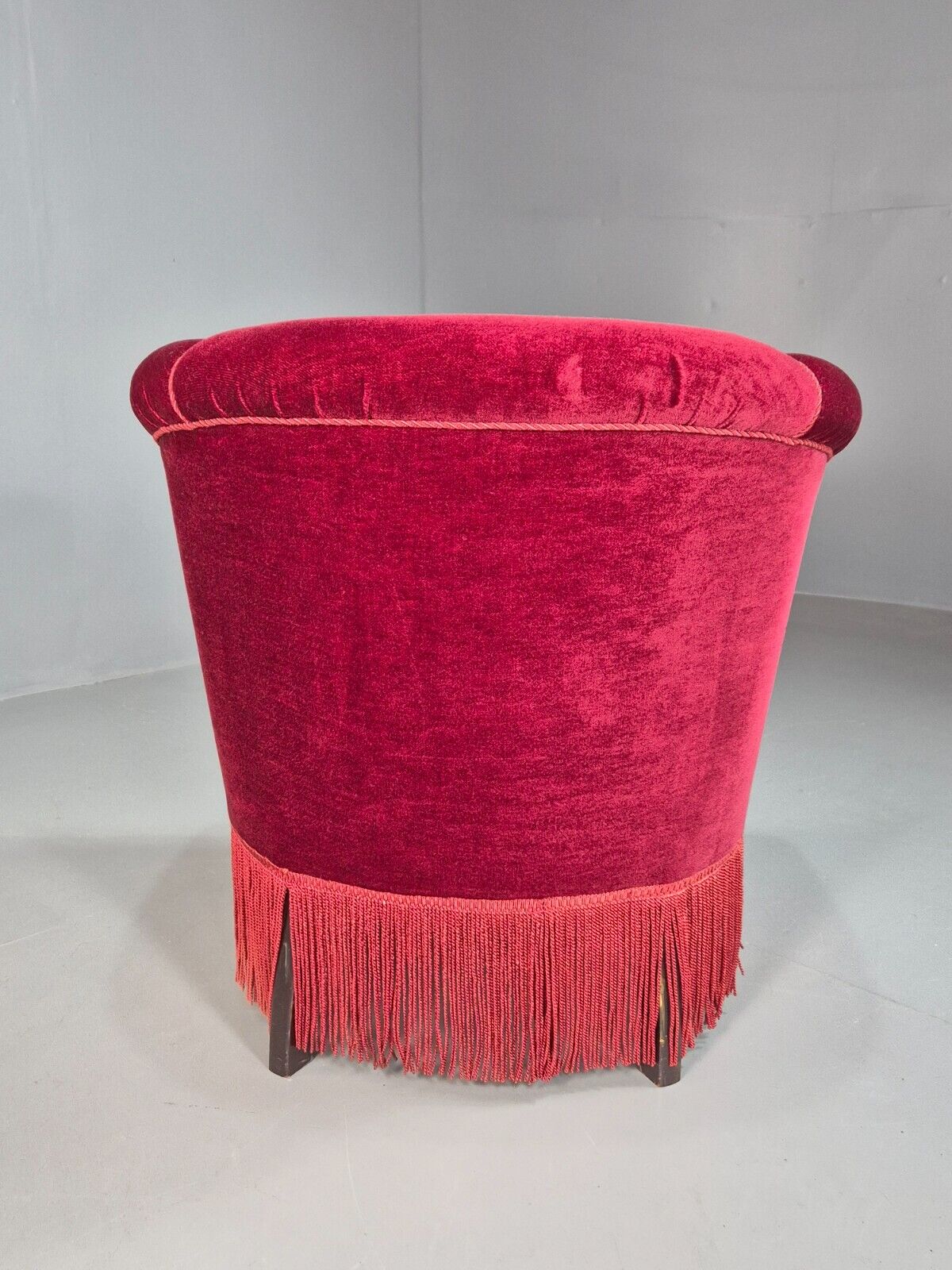 Vintage Danish Red Velour Tub Chair With Tassels Cabriole Legs EB8013 VCLO - UKDK FURNITURE
