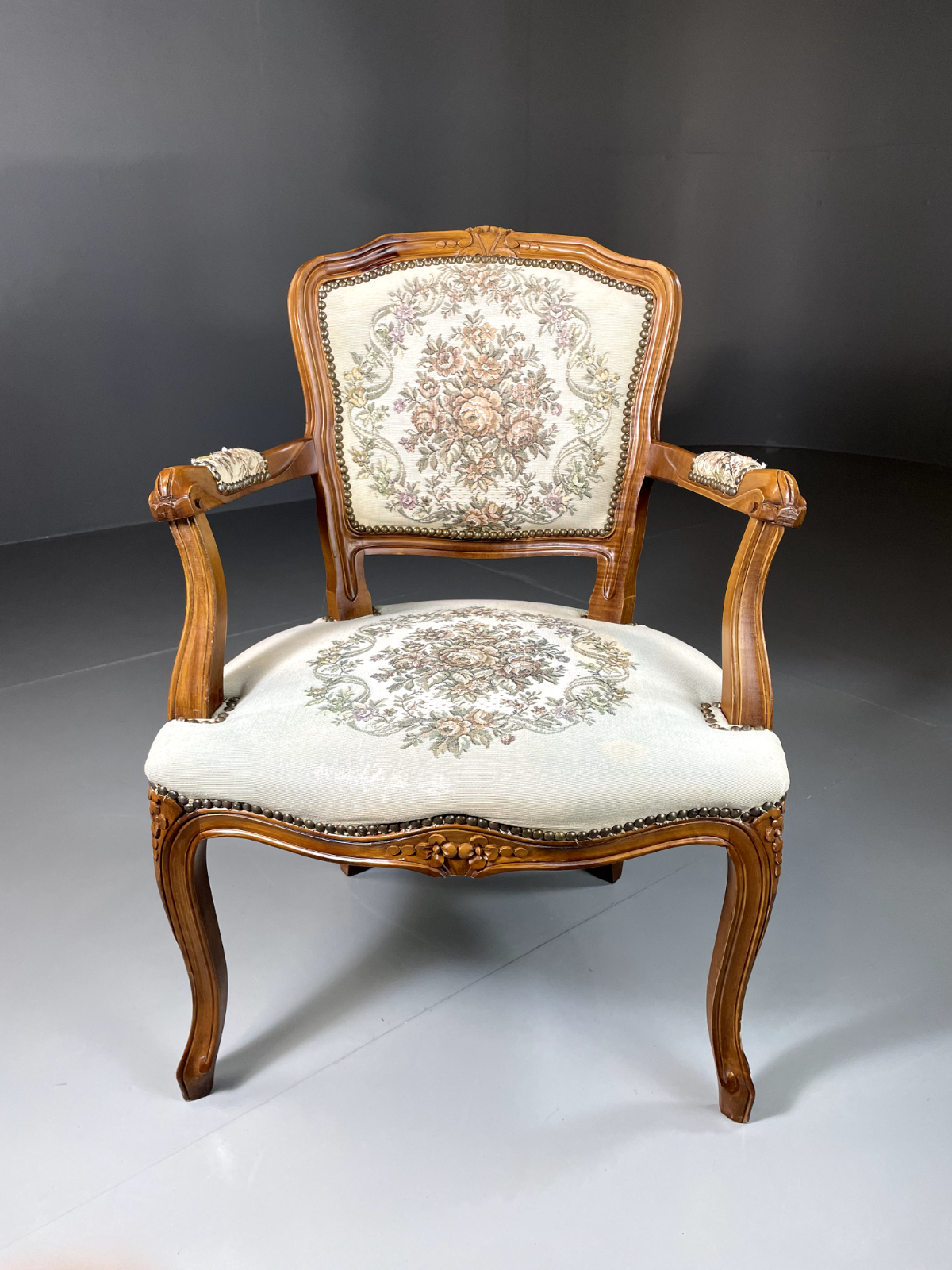 Vintage Danish Louis Style Fauteuil Chair, Embroidered Upholstery, EB5580 VCLO - UKDK FURNITURE