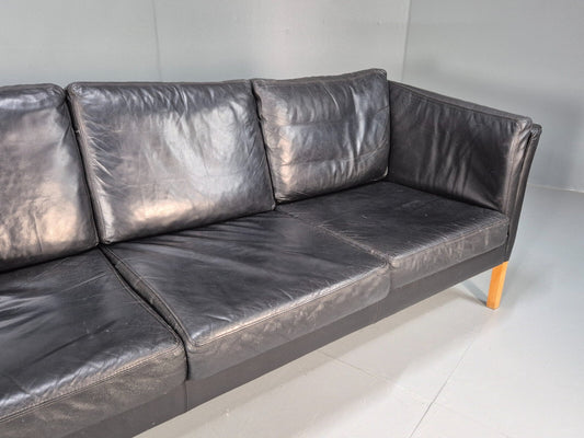 Vintage Danish 3 Seat Black Leather Sofa Modern Design MCM Retro EB9063 M3SS - UKDK FURNITURE