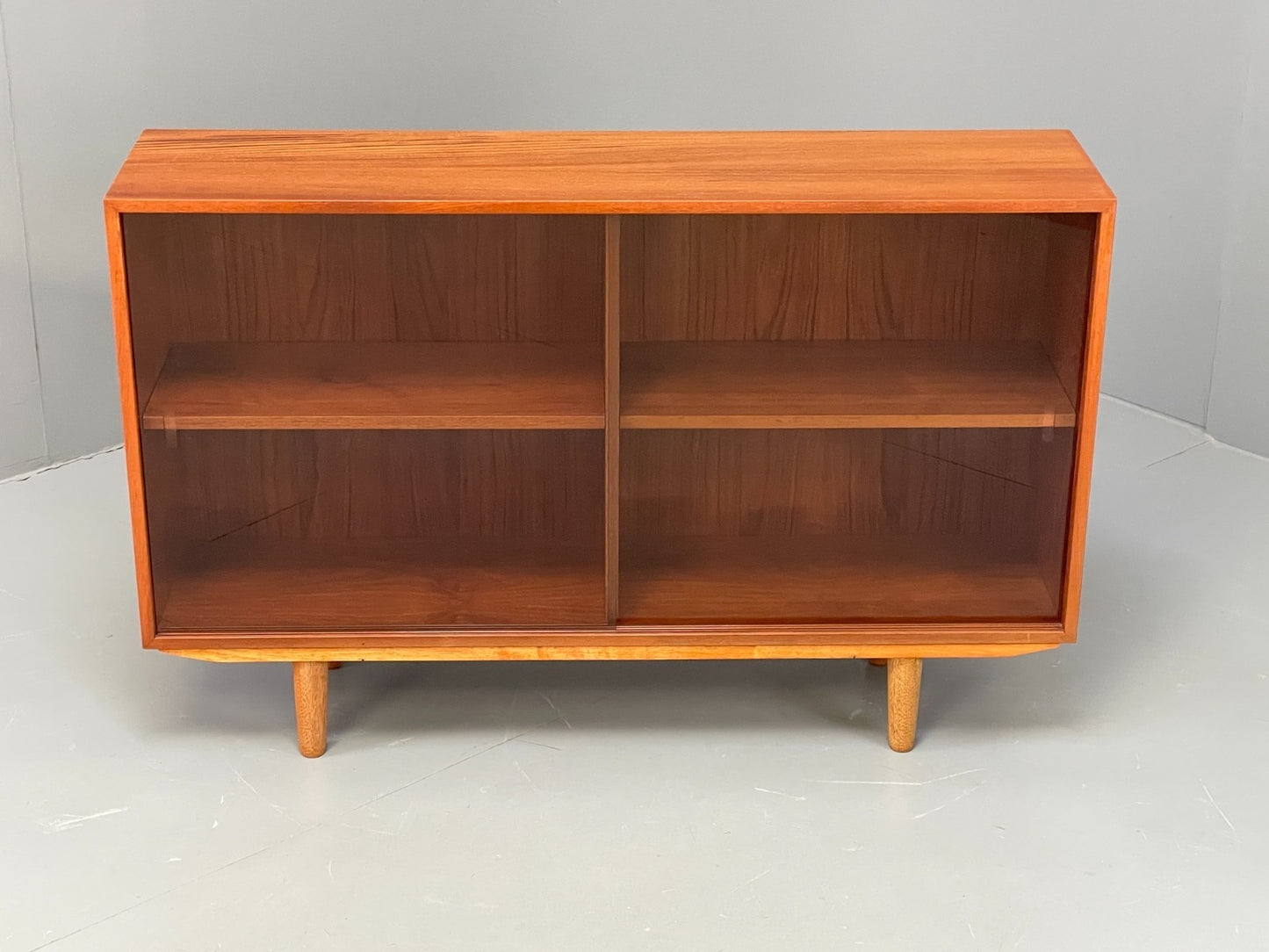 Vintage Teak Glazed Bookcase Danish 1970s Shelving Glass Retro EB11797 MWOO3