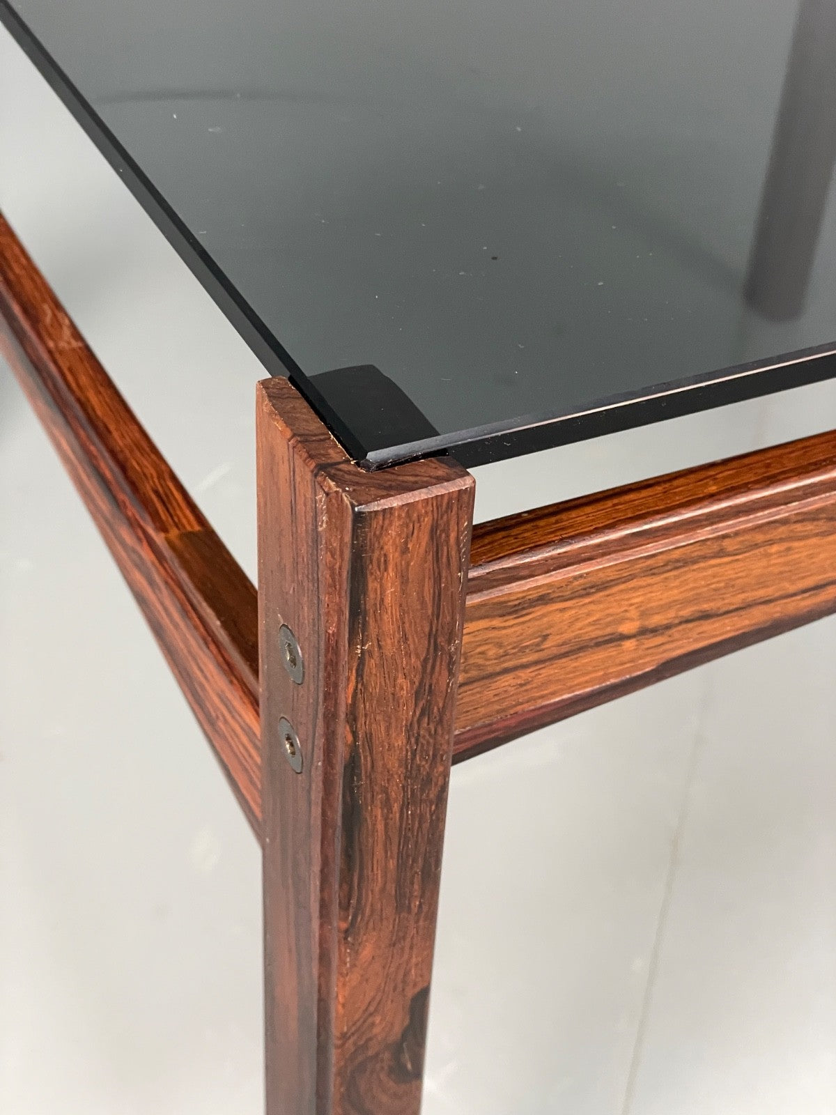 Vintage 1960s Coffee Table Smoked Glass Wood Swedish Mid Century EB11195 MWOO2