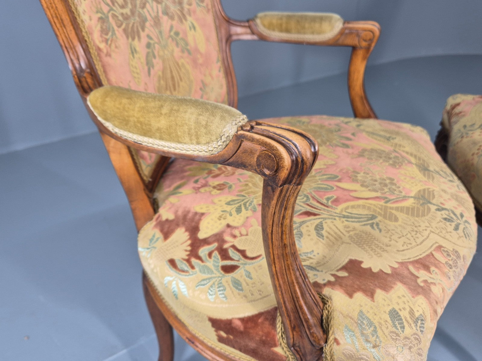 2 Vintage Rococo Armchairs 1950s Danish Floral Upholstery Retro EB11342 VCLO16