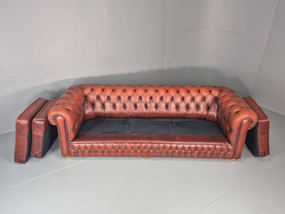 3 Seater Chesterfield Sofa Red Leather Studded Vintage EB11021 VCHE13