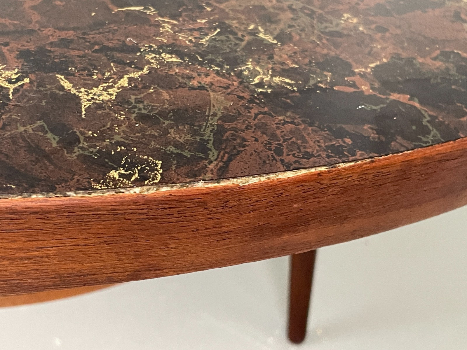 Vintage Round Dining Table 1960s Mid Century Formica Teak Shelf EB11810 MWOO14