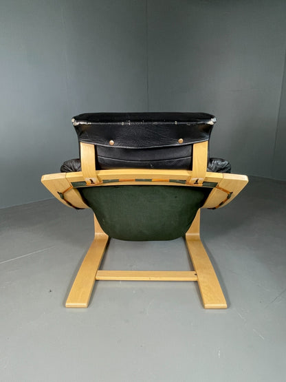 Vintage Swedish Lounge Chair Black Leather Krokken Retro MCM EB6604 MBEN6