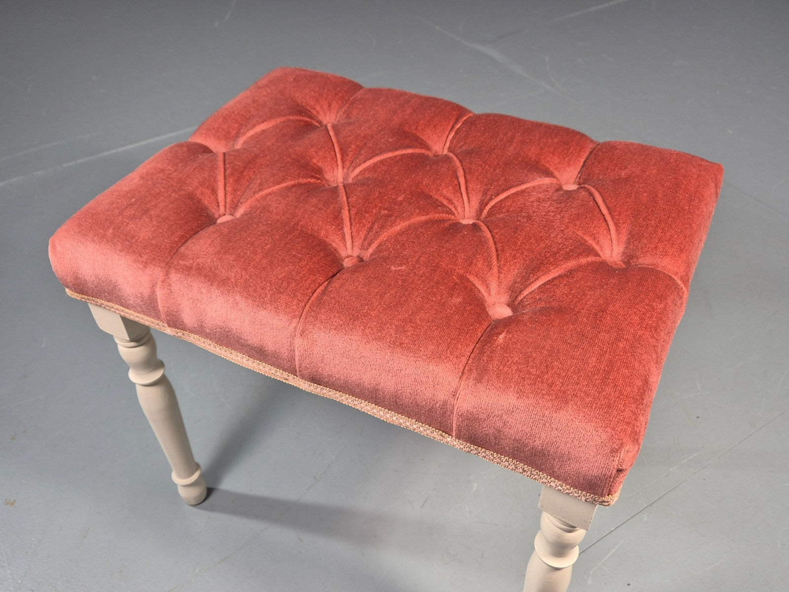 1970s Retro Dressing Table Stool Pink Velour Rococo Styled Kitsch EB11963 VWOO5