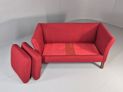 Vintage Danish Two Seater Sofa Mid Century Modern Retro Red Wool EB11363 M2SS7