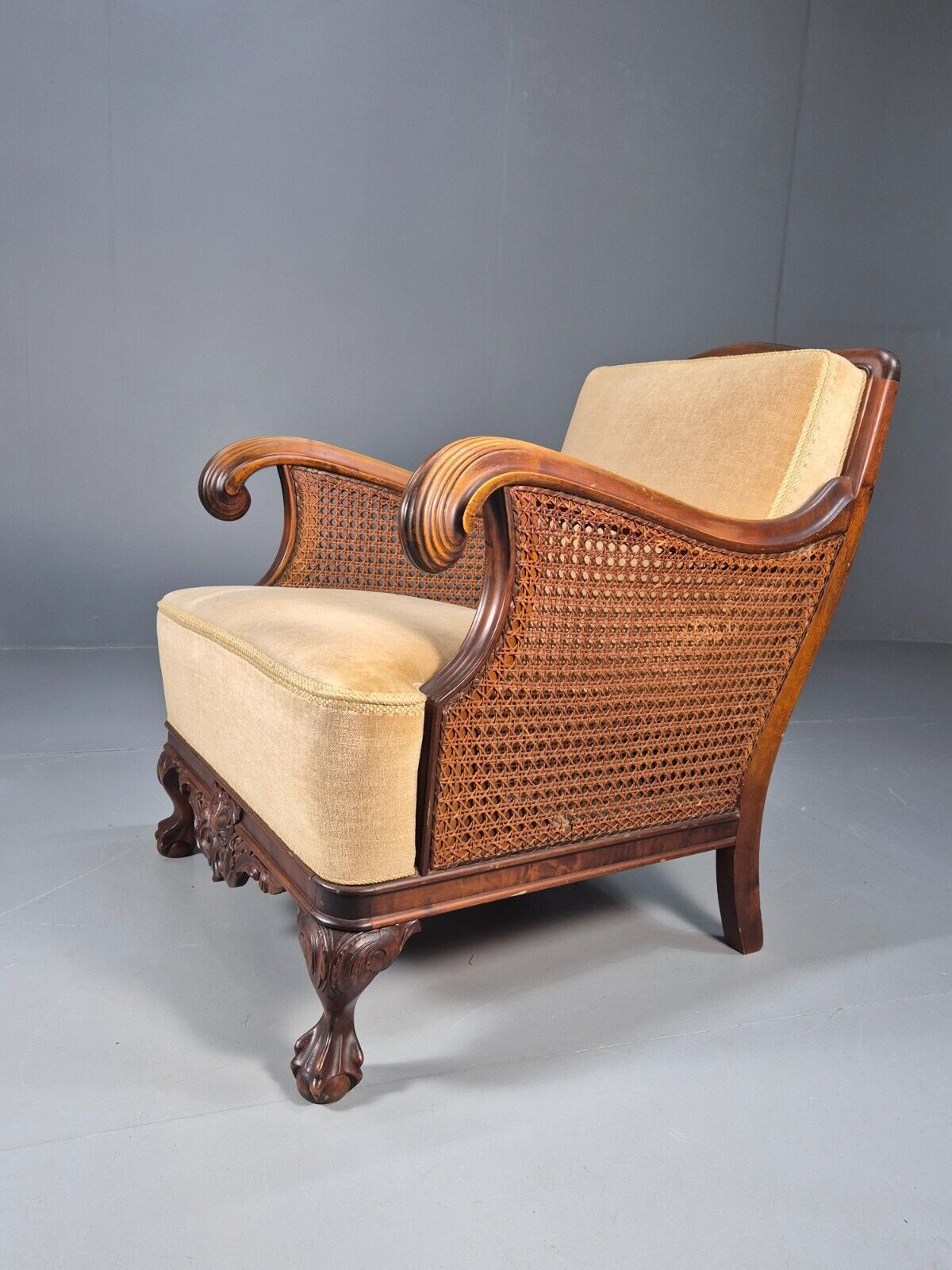 Antique Danish Lounge Chair Bergere Sides Ball and Claw Legs 1920s EB8972 VCLO - UKDK FURNITURE