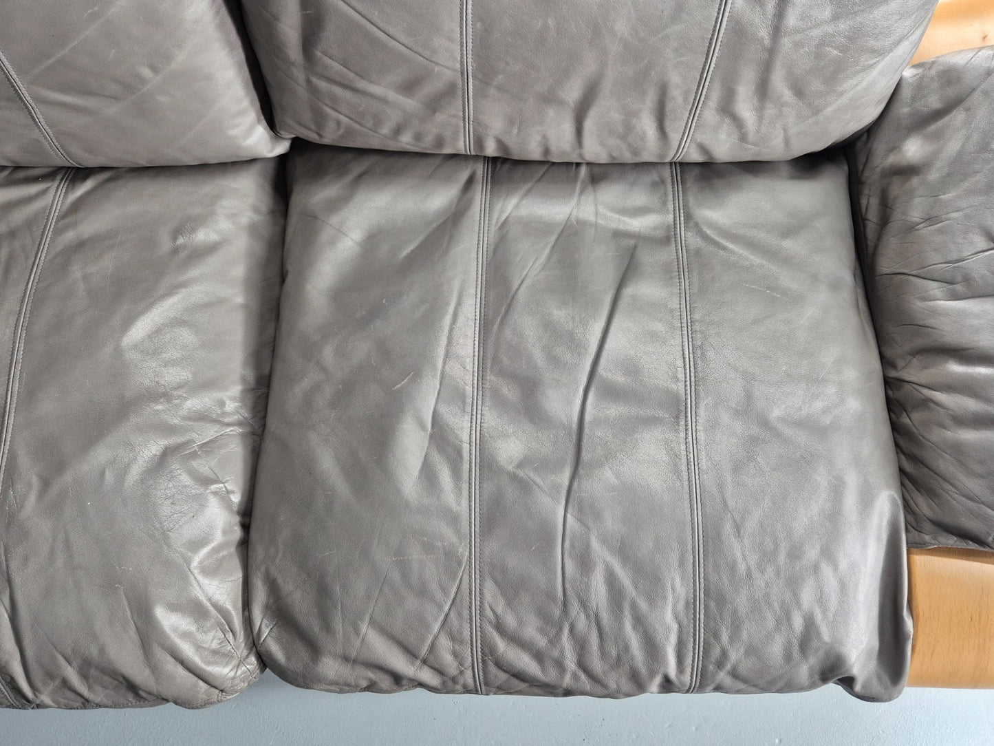 Two Seater Vintage Settee Bentwood and Grey Leather 1980s Retro MCM EB11390 M2SS20