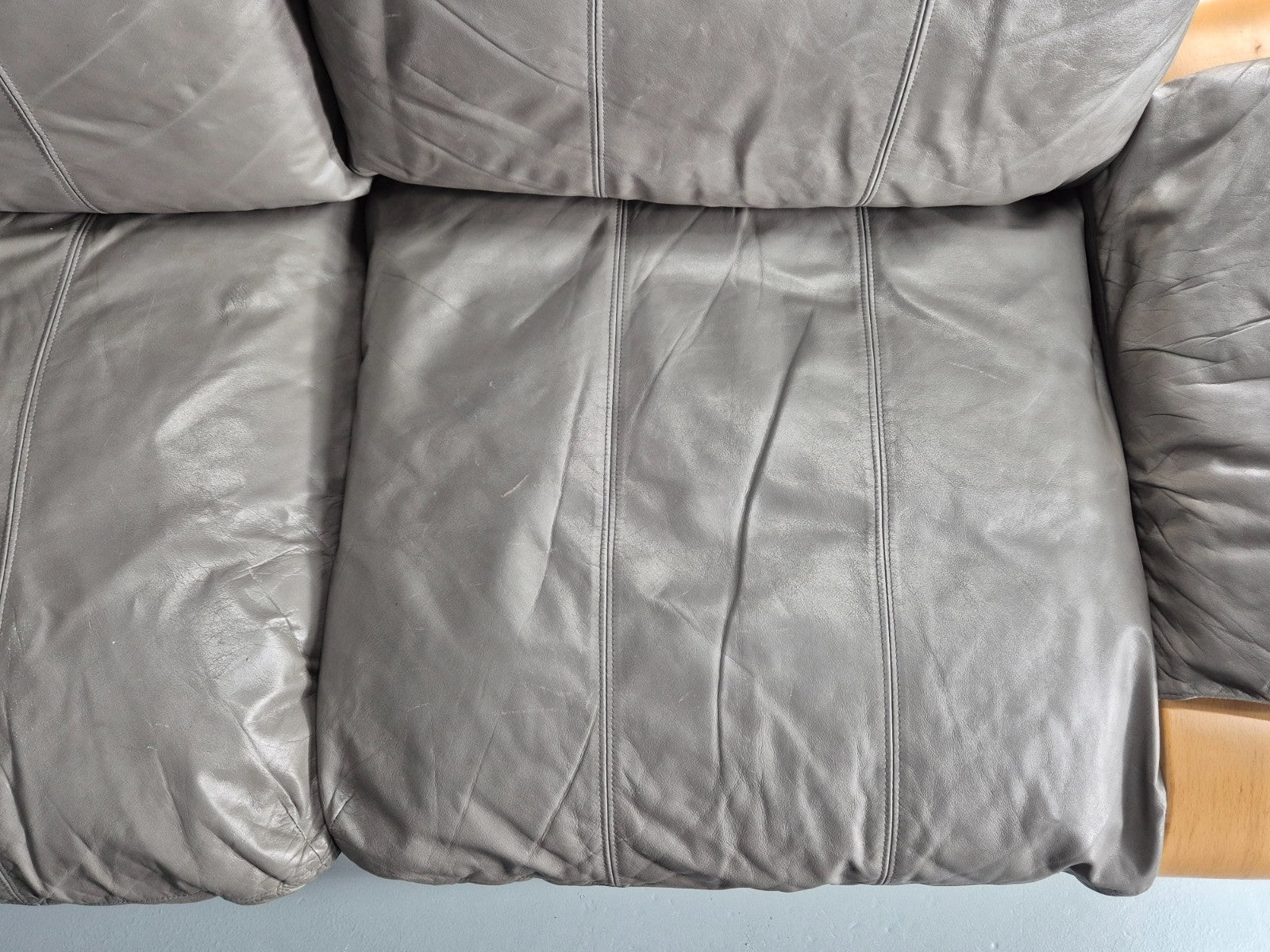 Two Seater Vintage Settee Bentwood and Grey Leather 1980s Retro MCM EB11390 M2SS20