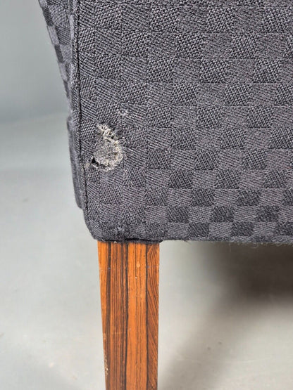 Vintage Danish Lounge Chair Blue Check Cotton 1960s Retro MCM EB8694 MNOR - UKDK FURNITURE