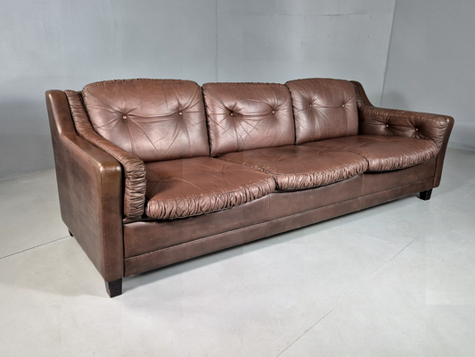 Vintage Danish 3 Seat Sofa Brown Leather 1970s Retro MCM EB6986 M3SS - UKDK FURNITURE