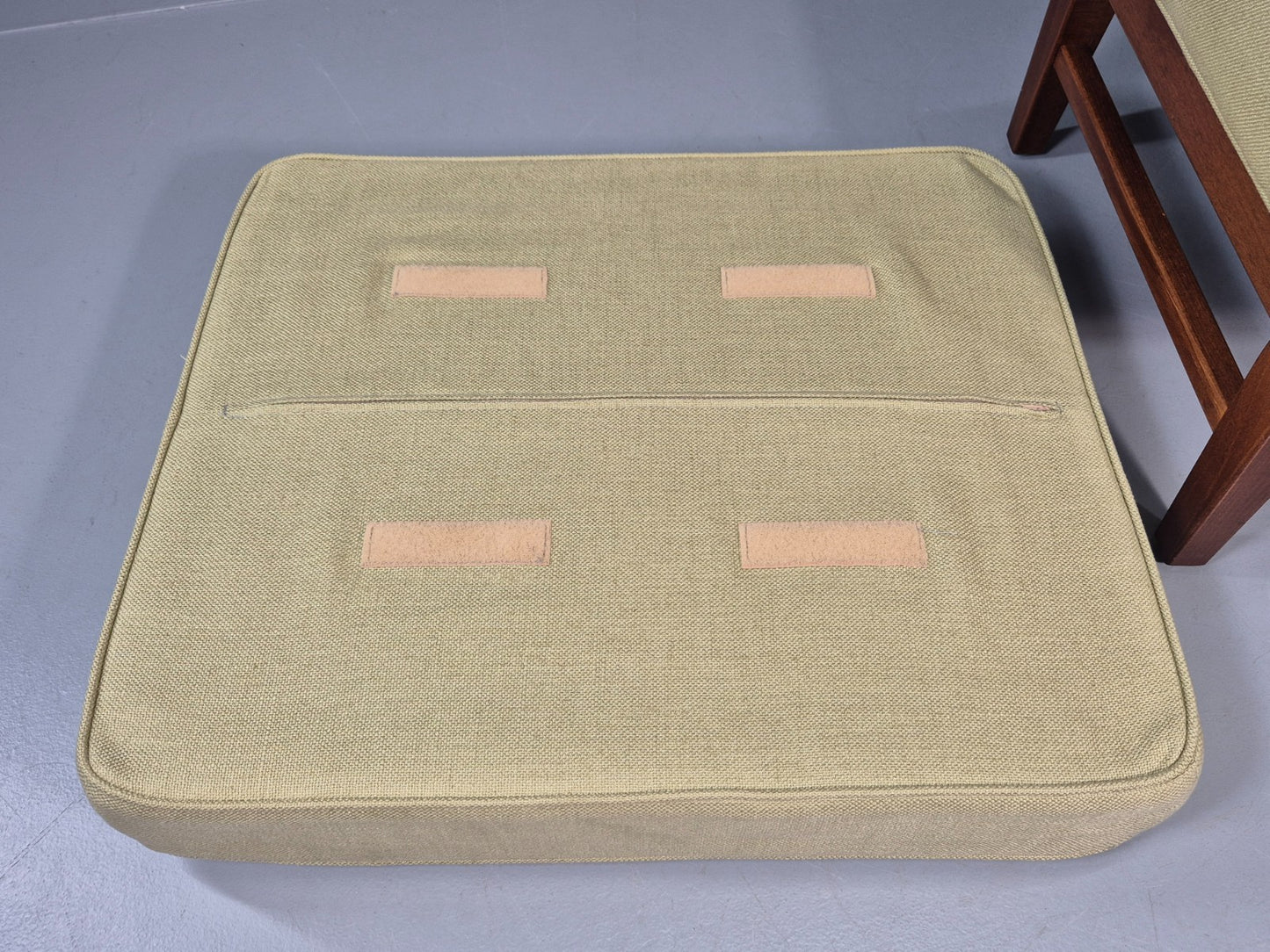 Mid Century Footstool Danish Vintage Green Wool Teak Frame 1970s EB11034 MFOO8