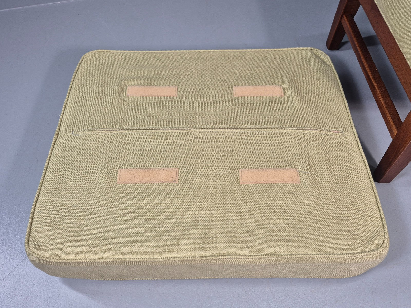 Mid Century Footstool Danish Vintage Green Wool Teak Frame 1970s EB11034 MFOO8