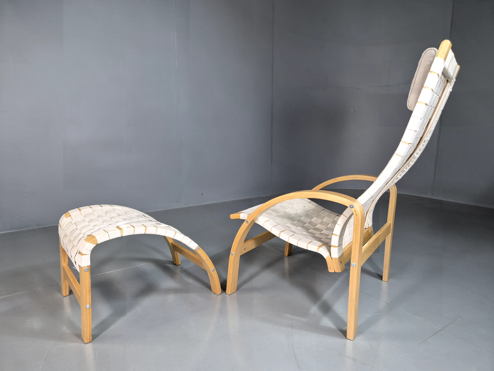 Vintage Danish Lounge Chair Footstool Canvas Bentwood Retro MCM EB7231 MBEN - UKDK FURNITURE